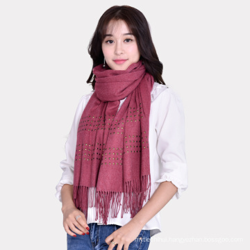 2017 Fashion Fake Cashmere Shawls Lady Winter Warm Plain Scarf Pashmina With Rivet